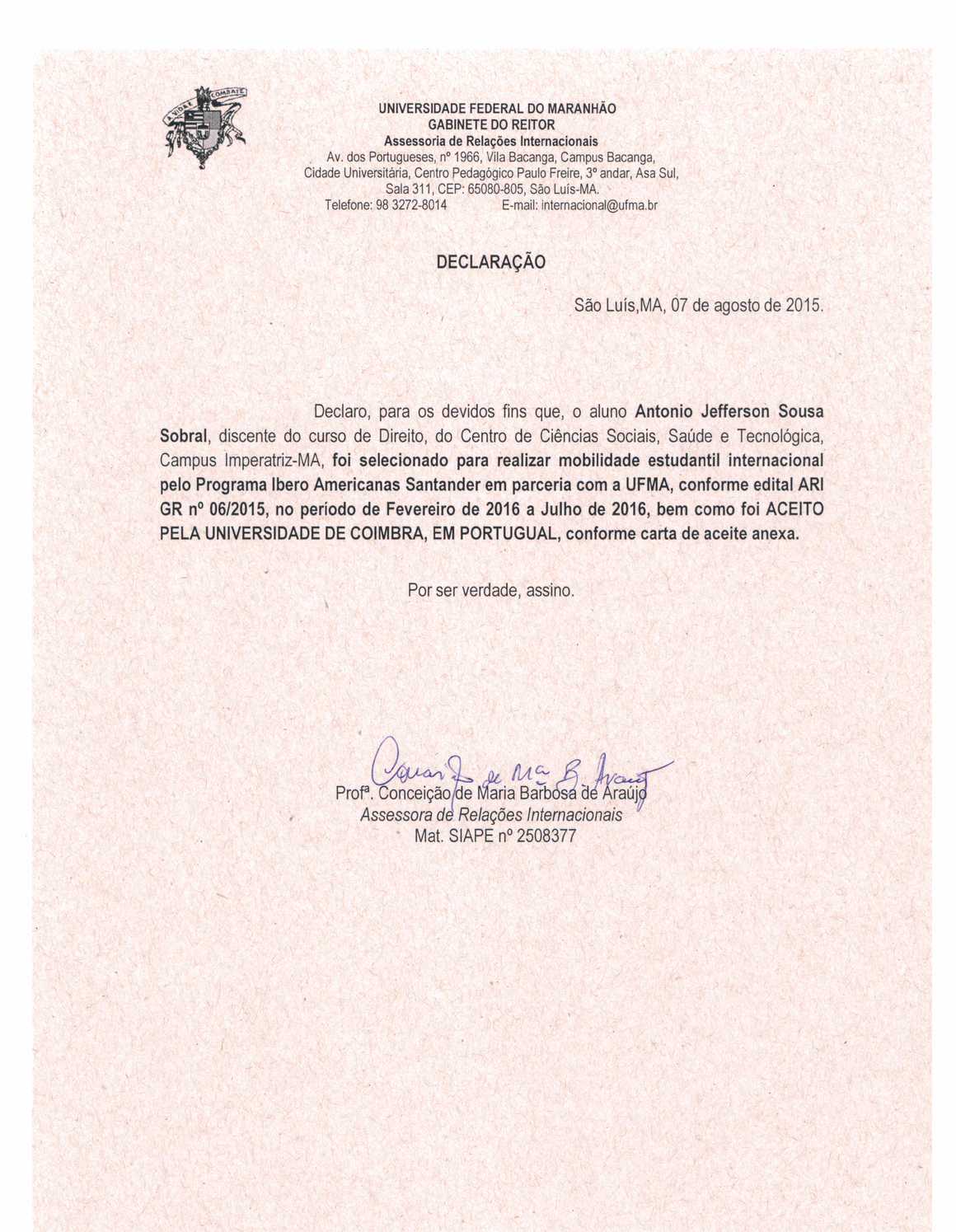 Thumb declara o ari ufma