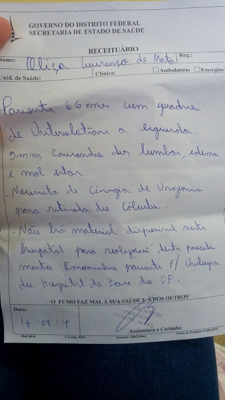 Relatório que não tem os aparelhos no hospital